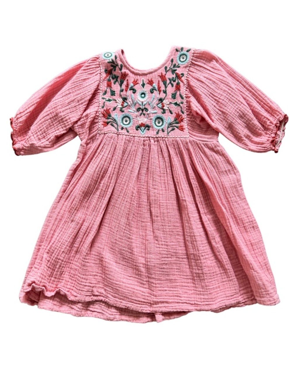 🌸 Pink Chicken Girls Embroidered Cotton Gauze Dress 6Y